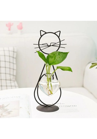 Yunboo Altın Renkli Kedi Figürlü Demir Ve Cam Suluk, Su Bitkileri İçin Ev Dekorasyonu, Norveç Stili Vazo
