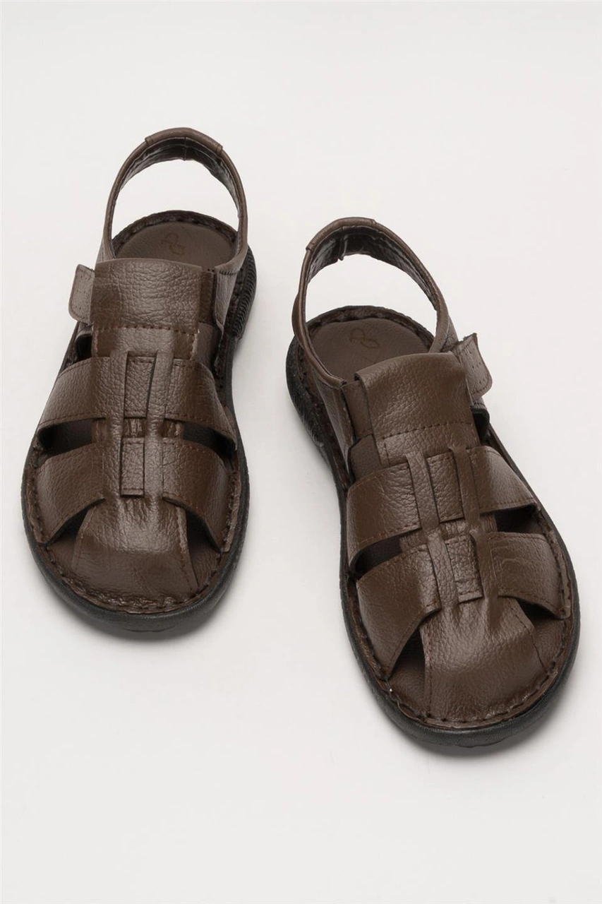 Erkek Hakiki Deri Yazlık Hafif Günlük Ayakkabı Sandalet Kahverengi Kahverengi