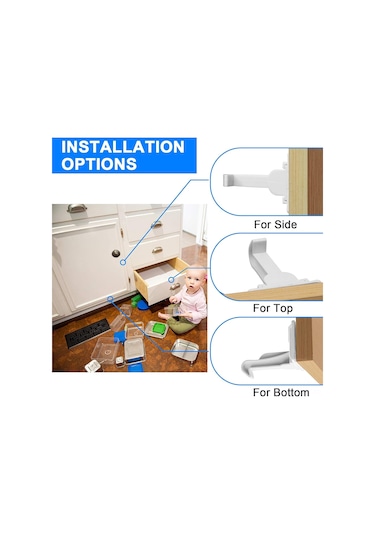 Hangfox 12 Adet Bebek Güven Kilitleri, Gizli Tasarım Çekmece Dolap Kilitleri, Geniş Yapıştırıcı Alanı İle Çocuk Koruma Aleti Beyaz