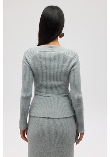 Fluff Bağlamalı Gri Üst-etek Takım Gri