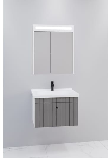 Alice 65 Cm Banyo Dolabı Npl Led Aynalı Antrasit- Boy Dolap Hariç Antrasit