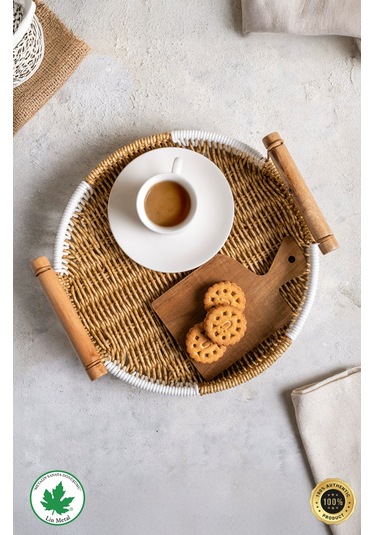 Yuvarlak Hasır Tepsi - Çift Renkli - 25 Cm Kahverengi