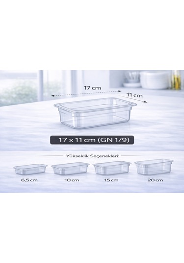 1/9 Gn Şeffaf Polikarbon Gastronom Küvet 17x11 Cm 6.5 Cm Derinlik