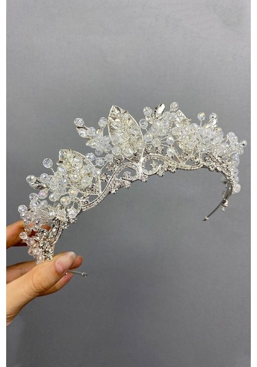 FdayAksesuar Kadın Gelin Saç Aksesuarı Şeffaf Kristalli Jabbah Gelin Tacı FRDY31577