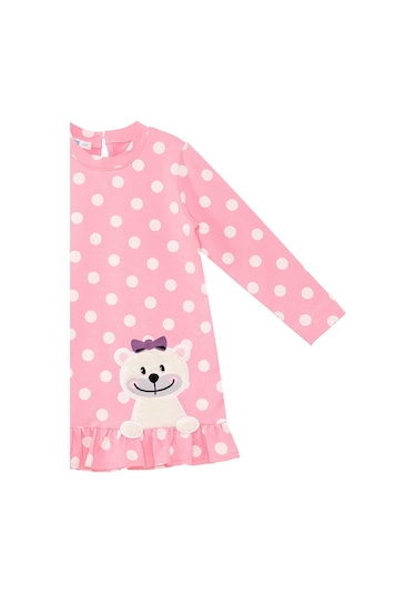 Denokids Ayıcık Kız Bebek Puantiyeli Pembe Elbise Çok Renkli