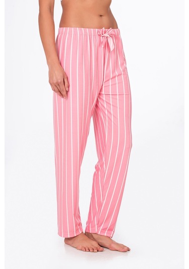 Kompedan Kadın Süet Pembe Çizgili Pijama Tek Alt Desen 14