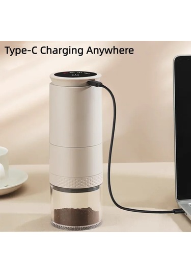 Yeni Elektrikli Kahve Değirmeni 1500mah Konik Kahve Çapak Beyaz