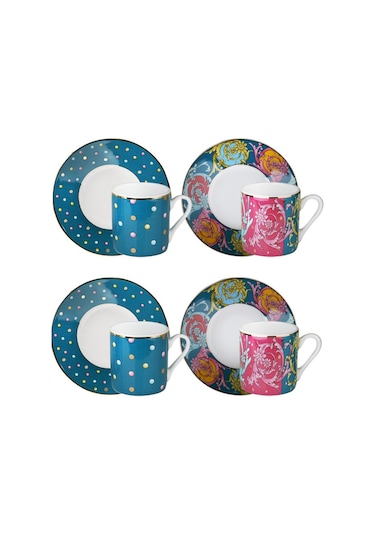 Lucky Art Estelle Bone 4'lü Kahve Fincanı Seti Çok Renkli