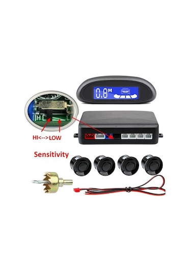 Beyaz Otopark Otomatik Led Park Sensörü Ve 4 Sensör Ters Yedekleme Park Radarı Monitör Dedektör Sistemi Ekran Geri Vites Radarı