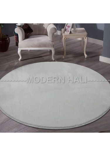 Sarar Post Daire Halı Beyaz Kaymaz Peluş Pofuduk Tüm Ölçülerde