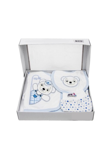 5 Parça Hastane Çıkışı Erkek Bebek Giyim Mavi Panda Mavi
