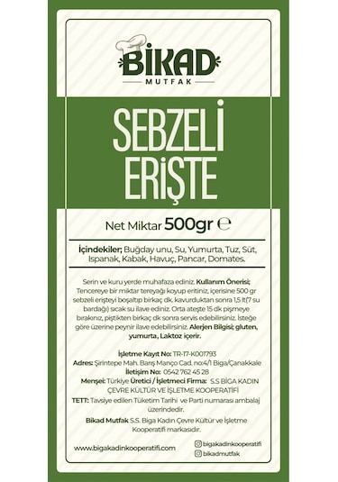 El Yapımı Sebzeli Erişte 500 Gr.
