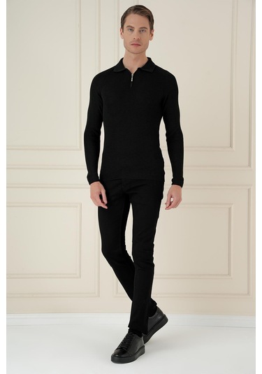 Tr 878 Triko Slim Fit Siyah Basic Siyah