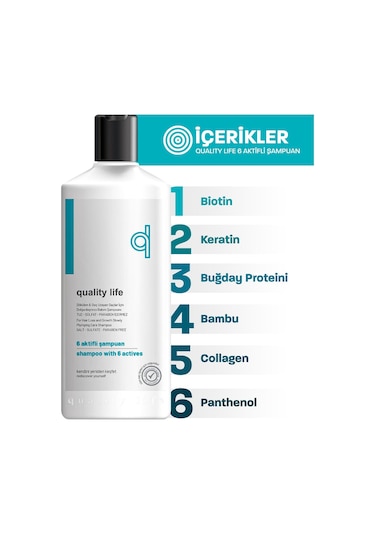 Quality Life Ql 6 Aktifli Dökülen & Geç Uzayan Saçlar İçin Şampuan 300 ML