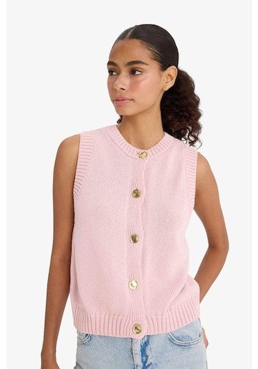 Defacto Relax Fit Düğmeli Triko Süveter F7162ax25hspn189 Pembe