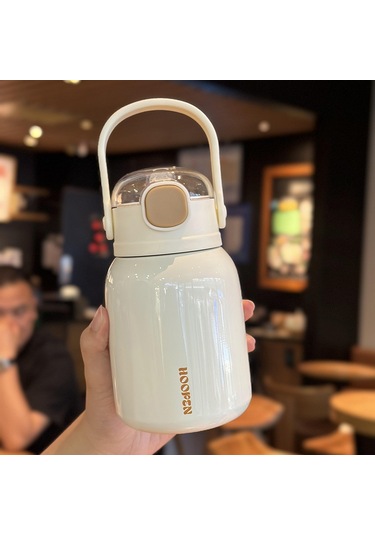 Jian Fan Paslanmazçelik Termos Bardak Saman Büyük Göbek Fincan Beyaz Beyaz