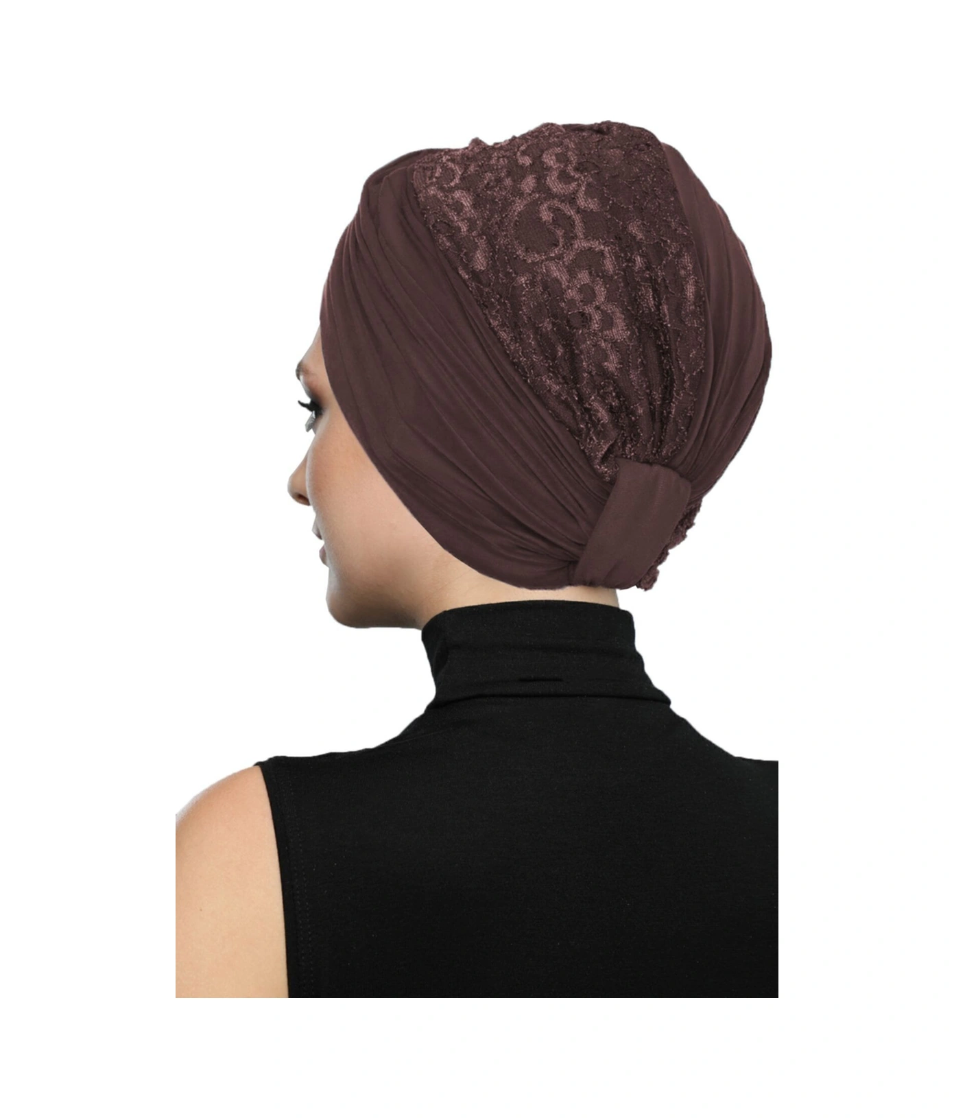 Çapraz Dantel Kahve Hazır Türban Tesettür Havuz Bonesi Kahve