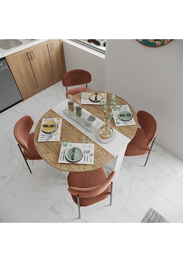 Pratik Katlanır - Açılır Kapanır Yuvarlak Mutfak Yemek Masası