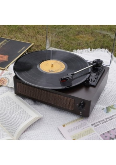 Fomix Fm-108 Koyu Kahverengi Hoparlörlü Bluetoothlu Pikap Plak Çalar Kahverengi