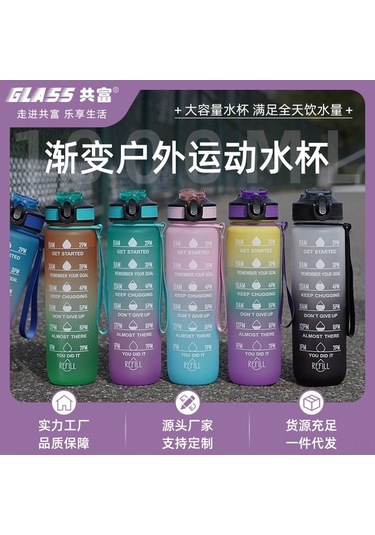 Novahub Çok Renkli Aşamalı Buzlu Bardak 1000ml Spor Pipetli Su Bardağı Zaman Ölçeği Mavi Mor, Maksimum Kapasite Çok Renkli