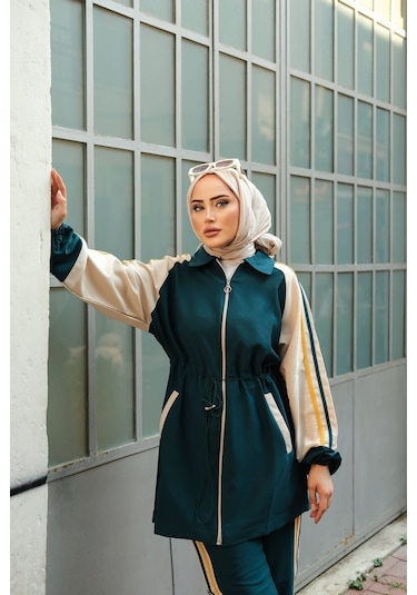 Tesettür Eşofman Takımı Fermuarlı Alt-üst Takım Petrol 448 Petrol