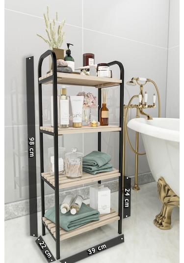 Bino Banyo Düzenleyici 4 Raflı Banyo Dolabı Açık Kahverengi