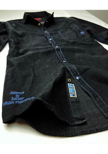 Slim Fit Saf Pamuk Denim Kumaş Kot Gömlek--koyulacivert--- Renkli