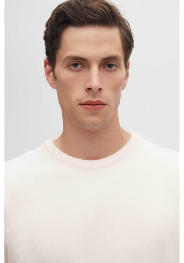 Regular Fit Pudra Tüylenme Yapmayan Bisiklet Yaka Triko Kazak Pudra