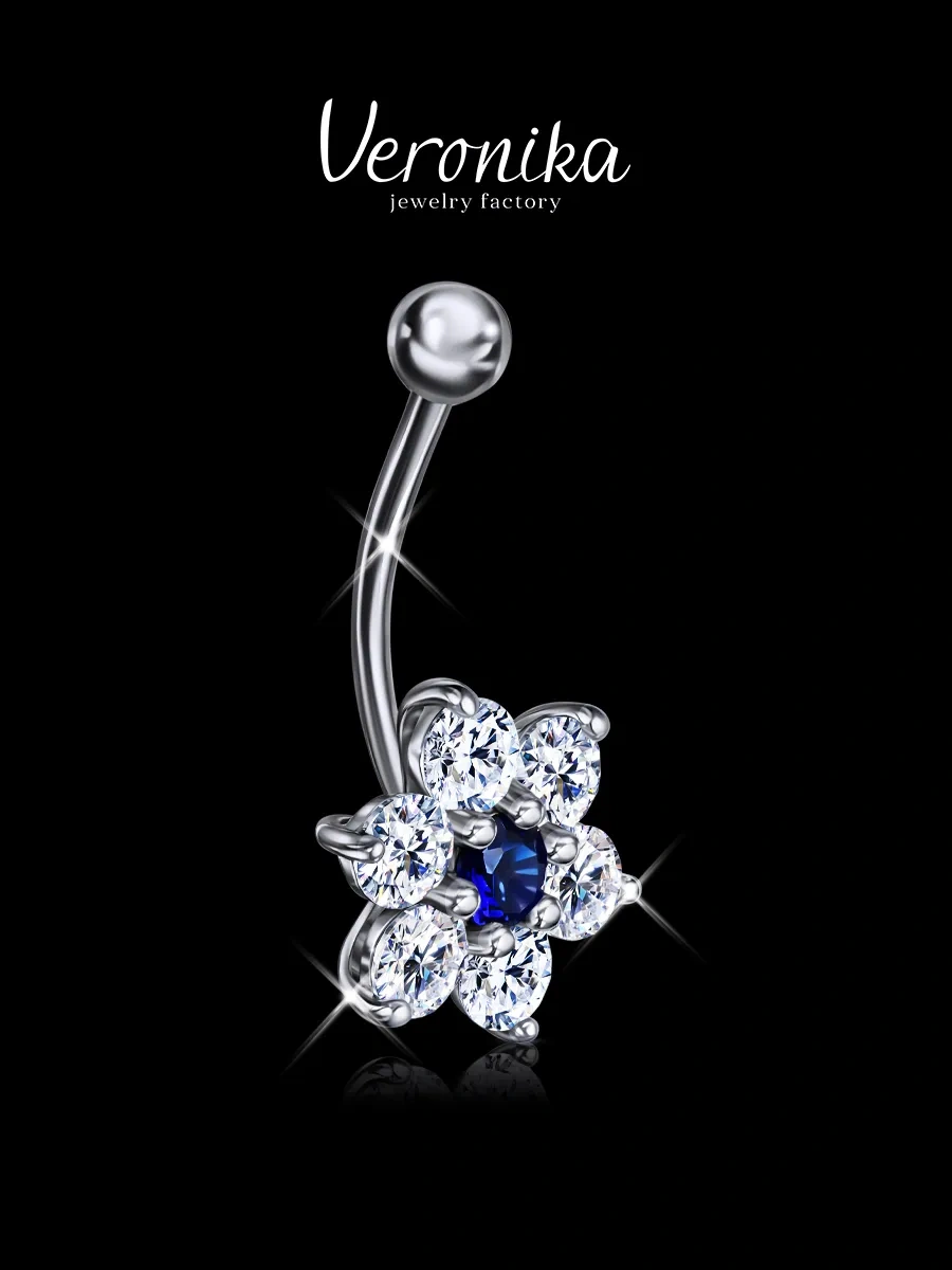 Veronika 925 Ayar Gümüş Çiçek Göbek Deliği Piercingi 243937222 Gri