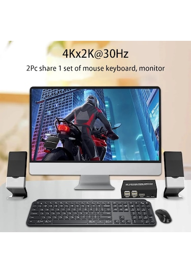 Alfais 4306 Hdmi Kvm Switch 2 Port Usb Type C 2 PC Tek Kasa Klavye ve Mouse Kontrol Çoklayıcı