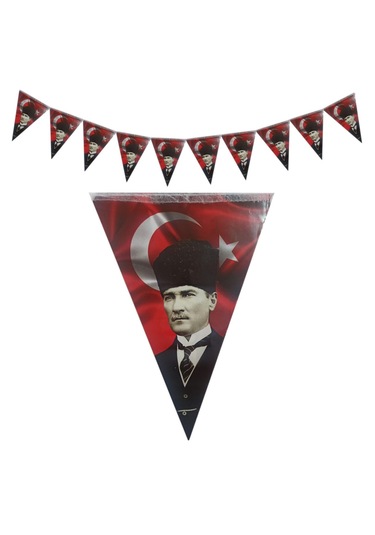 1 Adet 23 Nisan Türk Bayraklı Atatürk Baskılı Flama Süs 23 Nisan