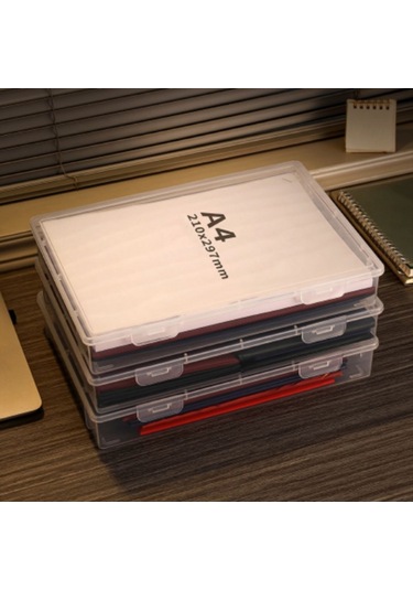 Leasetake Plastik Dosya Düzenleyici Şeffaf Kare Saklama Kutusu A4 Saklama Kutusu Dosya Saklama Kutusu M Beyaz