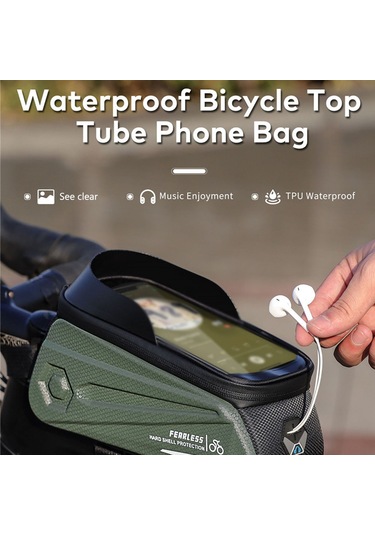 Padalink Bisiklet Ön Çerçeve Çantası: Su Geçirmez Eva Malzeme, 1.7l Kapasite, Çok Amaçlı, Akıllı Telefon Cebi Yeşil