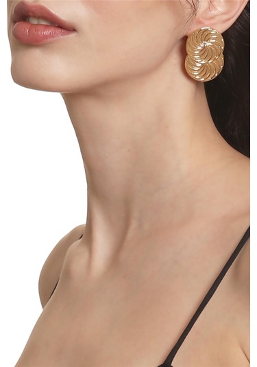 Kadın Lak Altın Renk Kaplama Çivili Model Spiral Baskılı Tasarım Küpe Altın