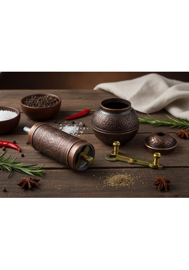 Zamak Metal Bakır Renk 3 Lü Set Karabiber,kahve,çörek Otu El Değirmeni Öğütücü Grinder Bakır