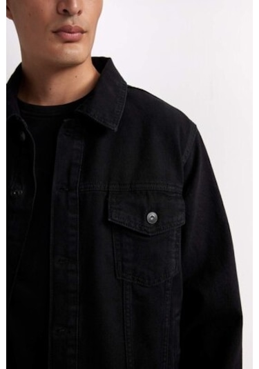 DeFacto Düğmeli Cepli Jean Ceket D2846AX24AUNM40 Siyah