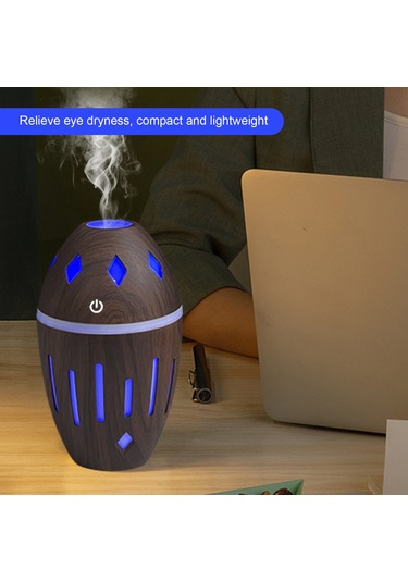 Ruicoo Masaüstü Ultrasonik Nemlendirici, 300ml, Uyumlu Koku Yağı Dağıtıcı, Renkli Gece Lambası, Usb İle Hızlı Kurulum, Derin Ahşap Desenli