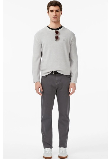 Lacoste Erkek Classic Fit Piramit Örgü %100 Yün Kazak Gri Gri