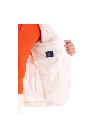 Hatemoğlu Ekru Comfort Fit Düz Mono Yaka Casual Keten Ceket Ekru