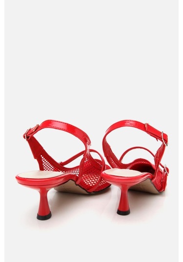 Kadın Rugan Kırmızı Fileli Stiletto Kırmızı