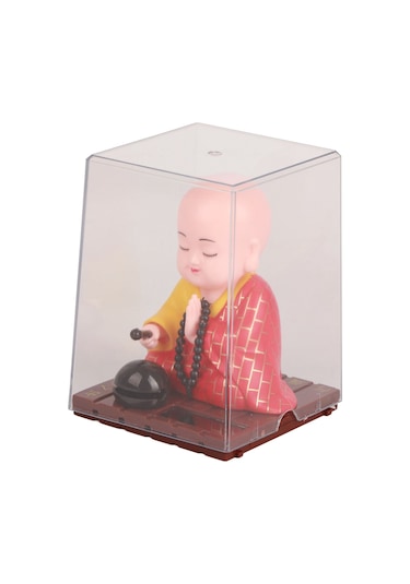 Shineyee Güneş Enerjili Otomatik Keman Çalan Küçük Rahip Figürü - Ev Ofis Araba Dekorasyonu Için Şans Ve Bereket Dilekleri Hediyelik Plastik Figür 456-02 Şeffaf Kutu Kırmızı