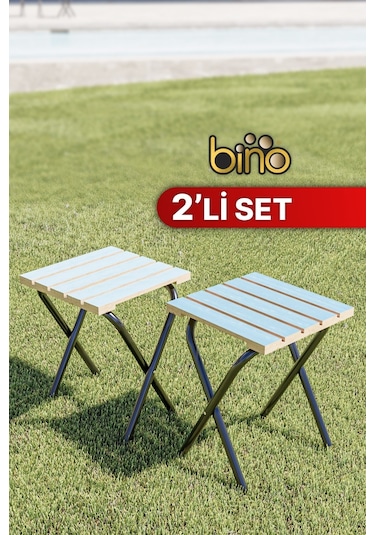 Bino Suya Dayanıklı Şık Ahşap Tasarım Kamp ve Bahçe Tabure 2'li Set Mavi