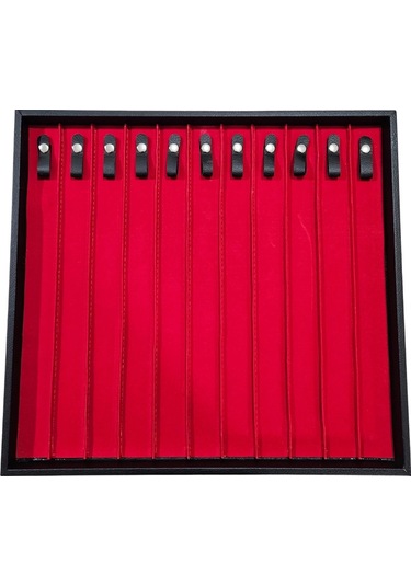 11'li Tesbih & Bileklik Sunum Tablası Ahşap Kasa Siyah Deri 35x38 Cm Çok Renkli