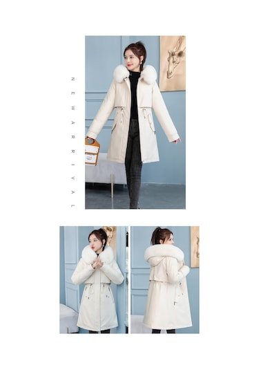 Kadın Orta Uzunlukta Kışlık Kalınlaştırılmış Pamuklu Ceket Açık Kahverengi