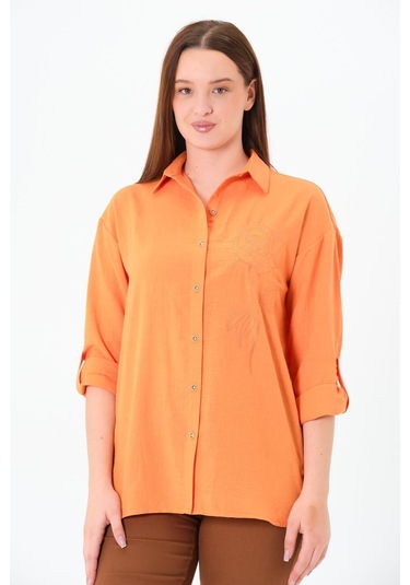 Sortie Collection Gül Nakışlı Gömlek Oranj