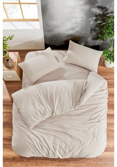 Çarşafı Lastikli 120lik Yataklar İçin Düz Renk Nevresim Takımı Bej