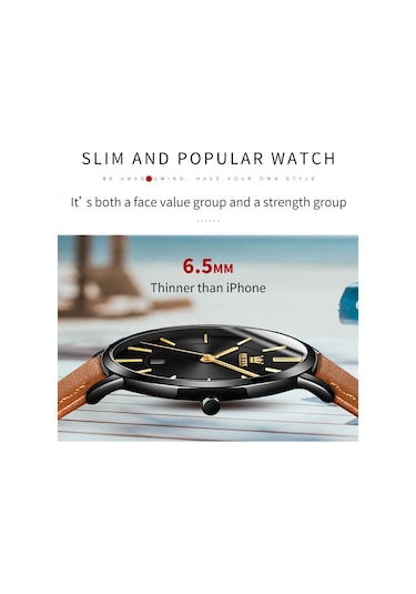 Olevs 5869 Erkekler İş Su Geçirmez Hakiki Deri Kayış Kuvars Saat Siyah + Kahverengi