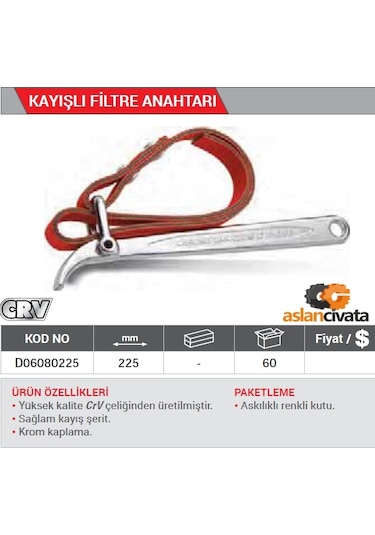 Dht Kayışlı Filtre Anahtarı 225 Mm