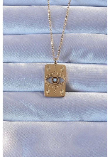 316l Altın Renk İşlemeli Nazarlı Vintage Kolye Gümüş