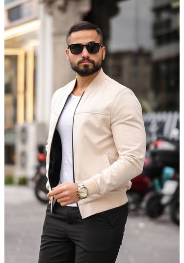 Unisex Süet Kolej Ceket - Günlük Ve Spor Kombinlerin Vazgeçilmezi Krem Süet